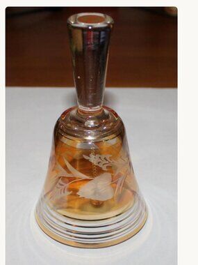 Vintage Yugoslavia Glass Bell Srpska Fabrika Stakla Paracin Etched Floral Marigo